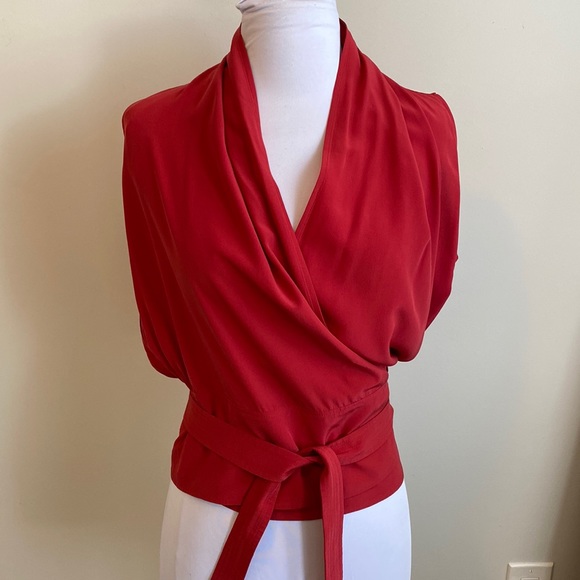 MaxMara Tops - MaxMara Red Sleeveless Silk Wrap Blouse